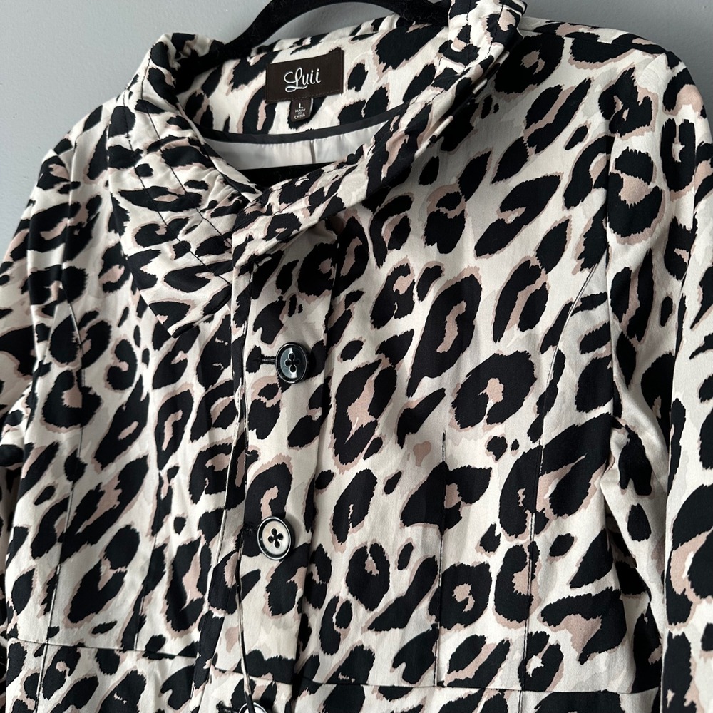 LUII LEOPARD PRINT MID-LENGTH DRESS COAT LARGE - Picture 2 of 10